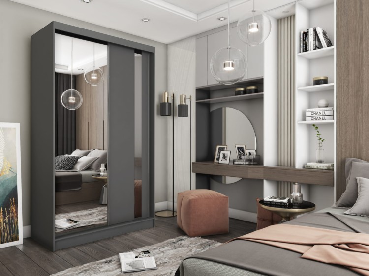 Szafa przesuwna z lustrem GAJA w kolorze grafit aranżacja.jpg