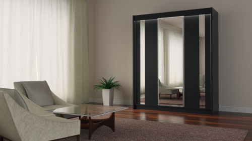 Szafa przesuwna z lustrem GAJA 180 w kolorze czarnym aranżacja.jpg