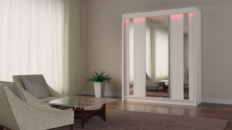 Szafa przesuwna z lustrem GAJA 180 w kolorze białym aranżacja.jpg