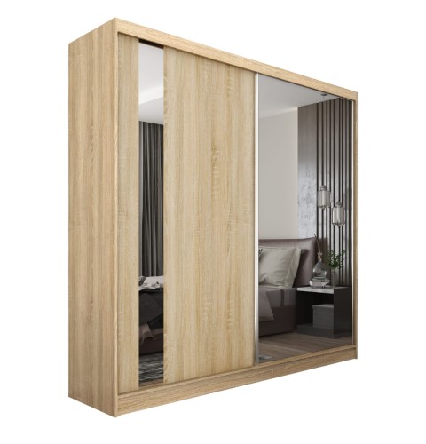 Szafa przesuwna z lustrem GAJA 200 w kolorze dąb sonoma na białym tle.jpg