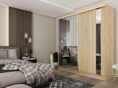 Szafa przesuwna z lustrem GAJA 200 w kolorze dąb sonoma aranżacja.jpg