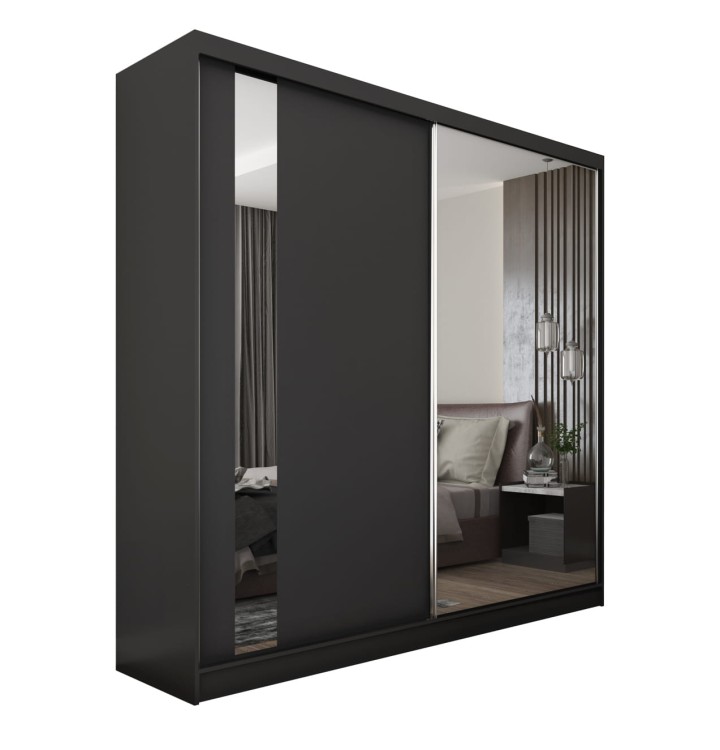 Szafa przesuwna z lustrem GAJA 200 w kolorze czarnym na białym tle.jpg