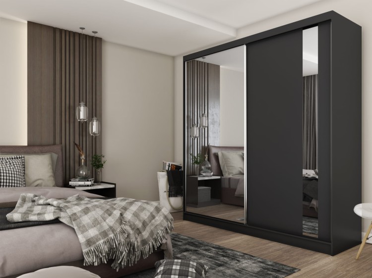 Szafa przesuwna z lustrem GAJA 200 w kolorze czarnym aranżacja.jpg