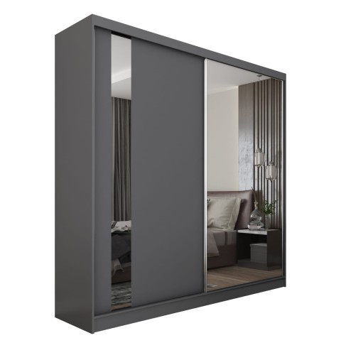 Szafa przesuwna z lustrem GAJA 200 w kolorze grafit na białym tle.jpg