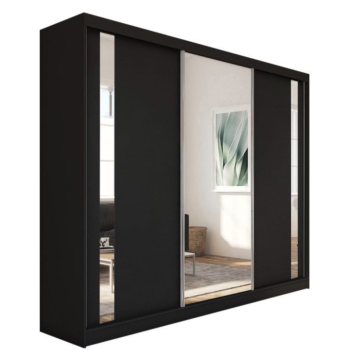 Szafa przesuwna z lustrem GAJA 240 w kolorze czarnym na białym tle.jpg