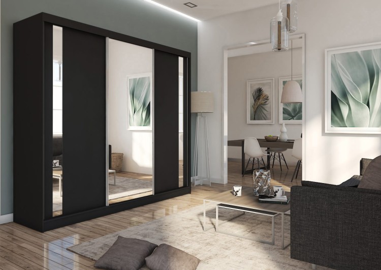 Szafa przesuwna z lustrem GAJA 240  w kolorze czarnym aranżacja.jpg