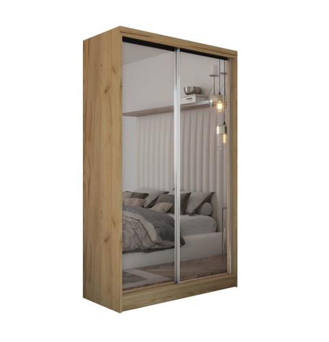 Szafa przesuwna z lustrem DERRO 150 w kolorze dąb artisan na białym tle.jpg
