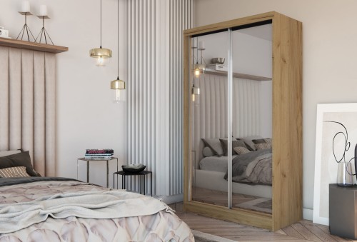 Szafa przesuwna z lustrem DERRO 150 w kolorze dąb artisan aranżacja.jpg