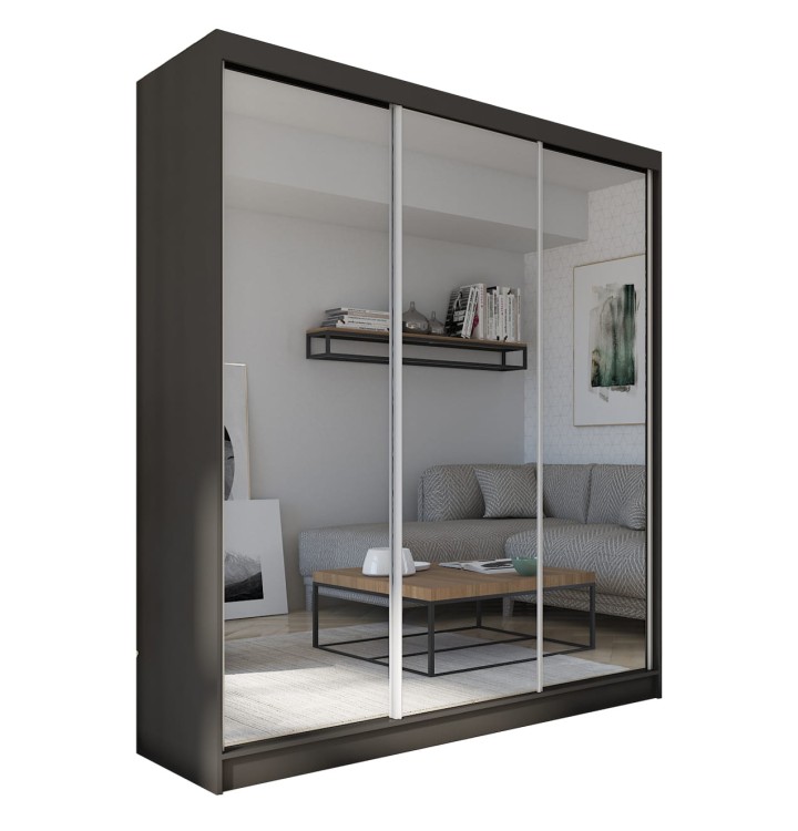 Szafa przesuwna z lustrem DERRO 180 w kolorze czarnym na białym tyle.jpg