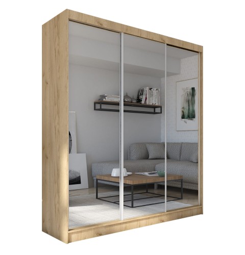Szafa przesuwna z lustrem DERRO 180 w kolorze dąb sonoma na białym tle.jpg
