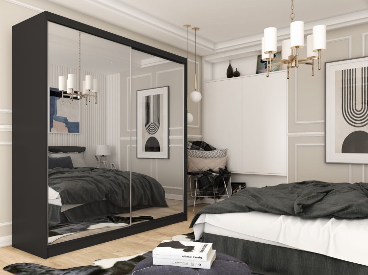 Szafa przesuwna z lustrem DERRO 200 w kolorze czarnym aranżacja.jpg