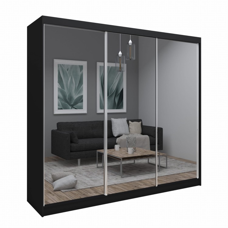 Szafa przesuwna z lustrem DERRO 240 w kolorze czarnym na białym tle.jpg