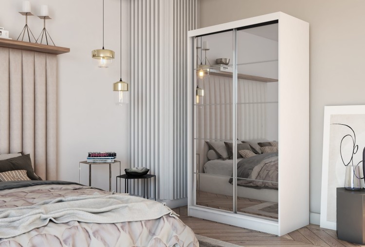 Szafa przesuwna z lustrem i szprosami FLORA 120  w kolorze białym aranżacja.jpg