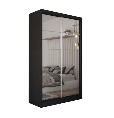 Szafa przesuwna z lustrem i szprosami FLORA 120 w kolorze czarnym na białym tle.jpg