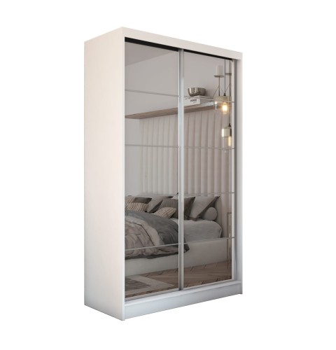 Szafa przesuwna ze szprosami i lustrem FLORA 150 w kolorze białym na białym tle.jpg