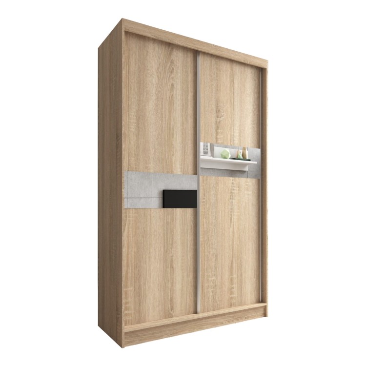 Szafa przesuwna ze szkłem Lacobel LAVINA 120 w kolorze dąb sonoma na białym tle.jpg