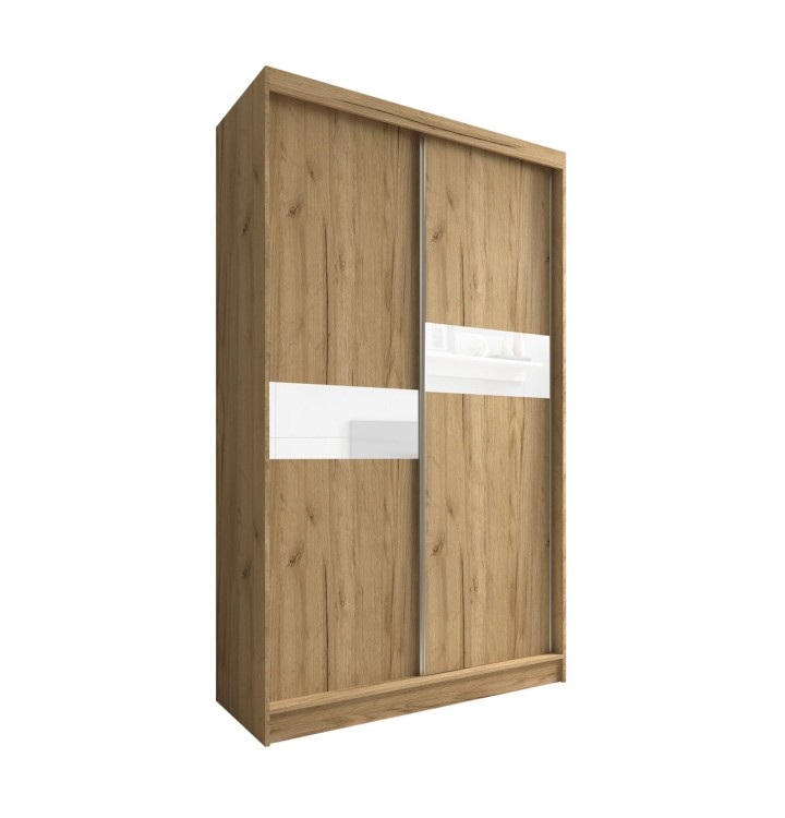 Szafa przesuwna ze szkłem Lacobel LAVINA 120 w kolorze dąb artisan na białym tle.jpg