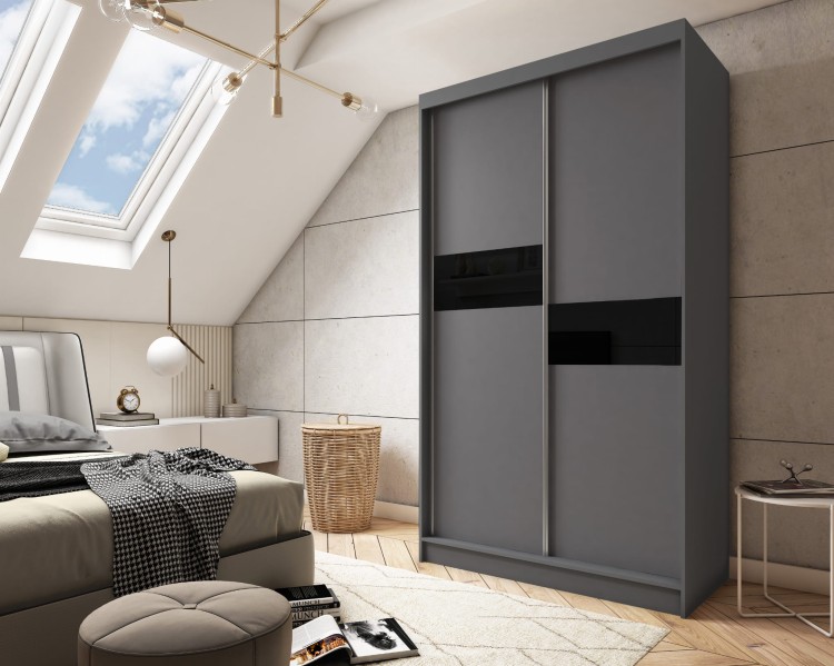 Szafa przesuwna ze szkłem Lacobel LAVINA 120 w kolorze grafitowym aranżacja.jpg