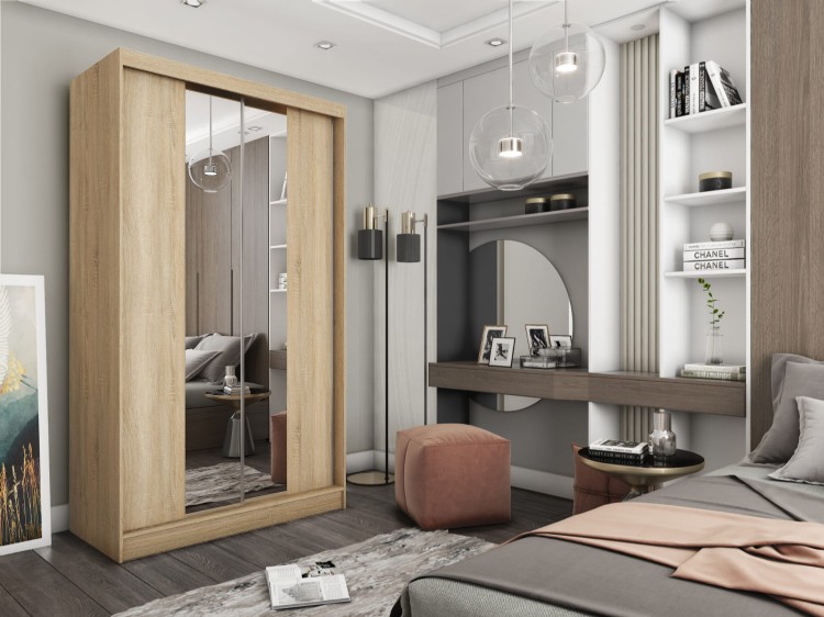 Szafa przesuwna z lustrem LIZA 120  w kolorze dąb sonoma aranżacja.jpg