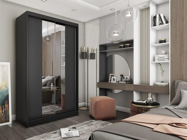 Czarna szafa LIZA 120  idealna do nowoczesnej sypialni aranżacja.jpg