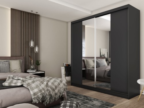 Duża szafa przesuwna z lustrem LIZA 200 w kolorze czarnym aranżacja.jpg