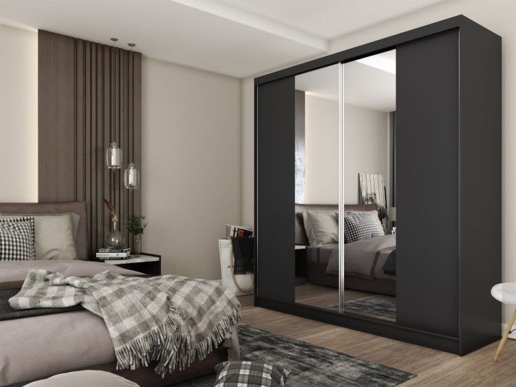 Duża szafa przesuwna z lustrem LIZA 200 w kolorze czarnym aranżacja.jpg
