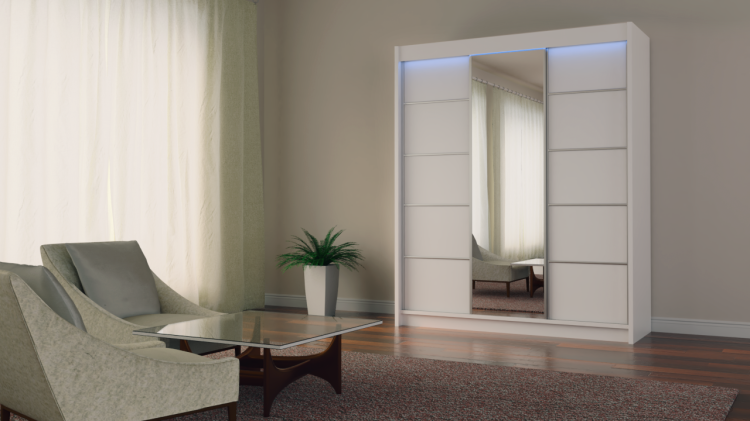 MARINA 180 Biała Szafa z Lustrem i Szprosami – Styl i Praktyczność aranżacja.jpg.png