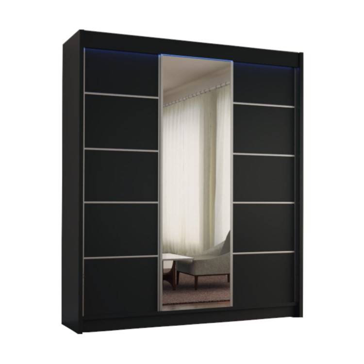 MARINA 180 Czarna Szafa Przesuwna z Lustrem i Szprosami – Klasyczna Elegancja na białym tle.jpg