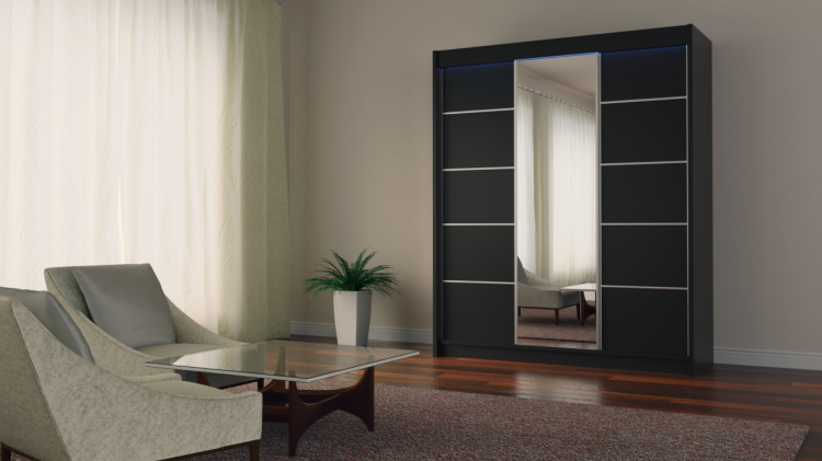 Stylowa Szafa Czarna z Lustrem MARINA 180 – Nowoczesność w Twoim Domu aranżacja.jpg.png