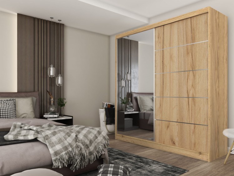 Przestronna szafa MARINA 200 dąb artisan z lustrem i przesuwanymi drzwiami aranżacja.jpg