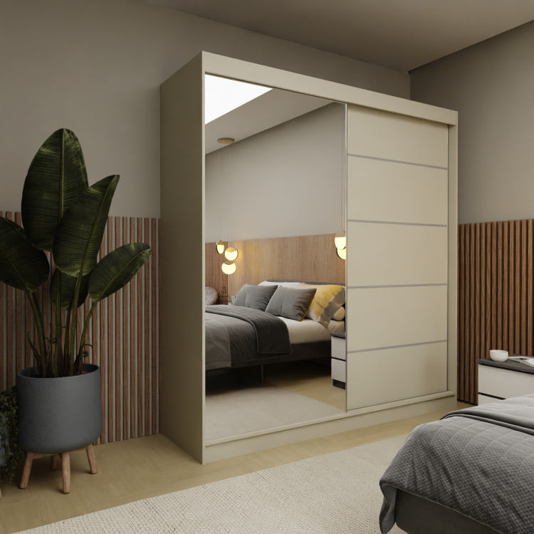 Kaszmirowa szafa przesuwna MARINA 200 z dużym lustrem do sypialni aranżacja.jpg