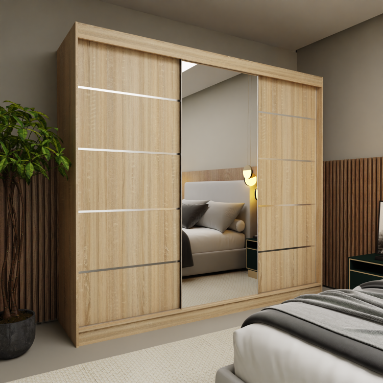 Nowoczesna Szafa z Lustrem Dąb Sonoma MARINA 240 aranżacja.jpg