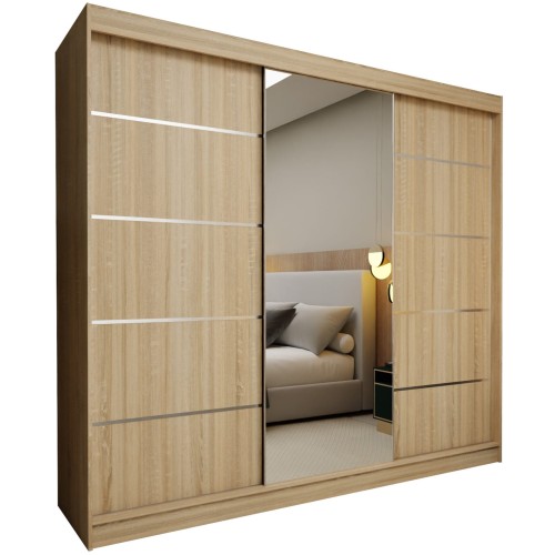 Szafa Przesuwna Dąb Sonoma MARINA 240 z Lustrem na białym tle.jpg