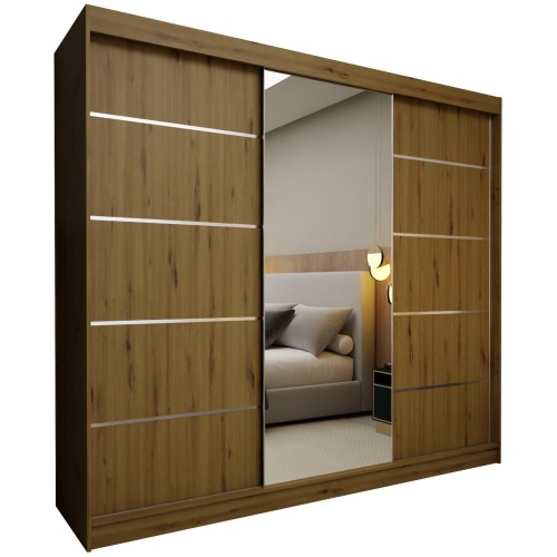 Designerska Szafa Przesuwna w kolorze dąb artisan MARINA 240 na białym tle.jpg