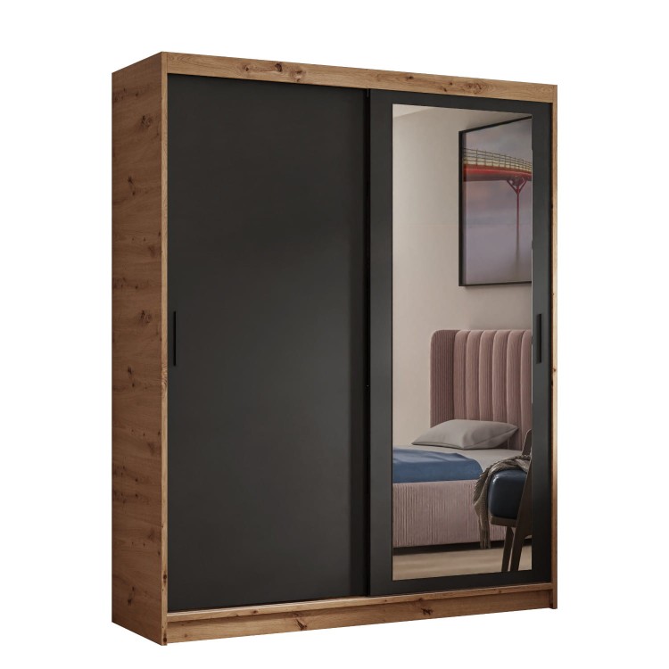 Szafa przesuwna z lustrem w kolorze dąb artisan czarny białe tło.jpg