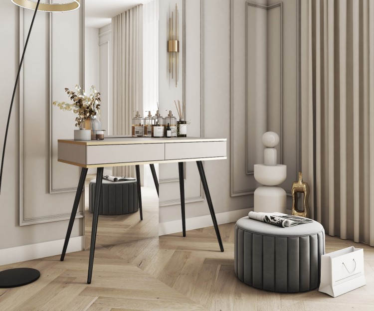 Toaletka LORO w kolorze beż na czarnych nogach aranżacja.jpg