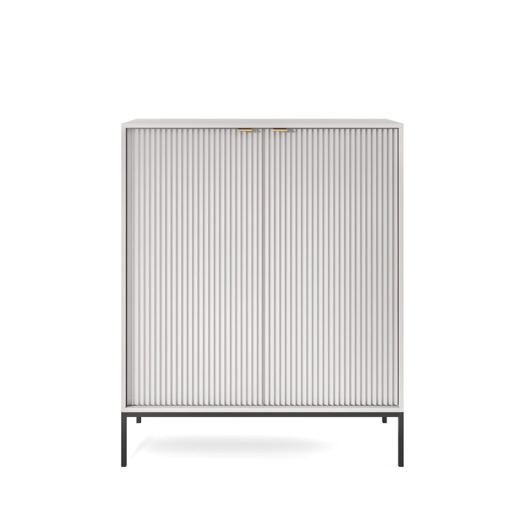 szara komoda wysoka z dwoma drzwiami AVO na czarnym metalowym stelażu widok z przodu.jpg