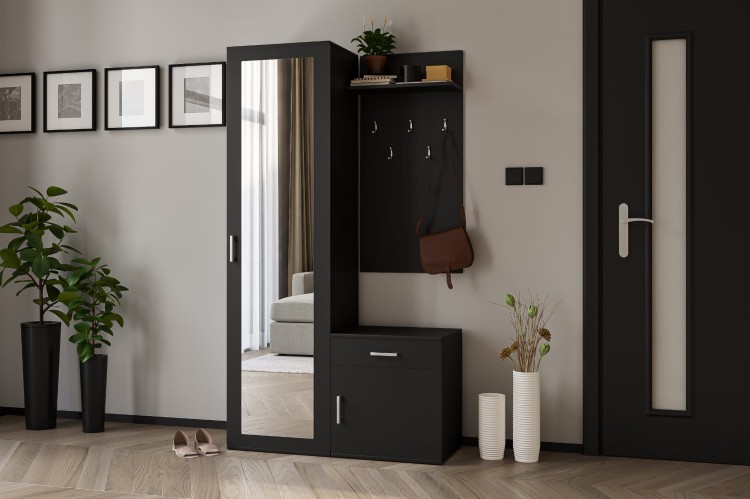Klasyczne czarne meble do przedpokoju Paulina we wnętrzu mieszkania