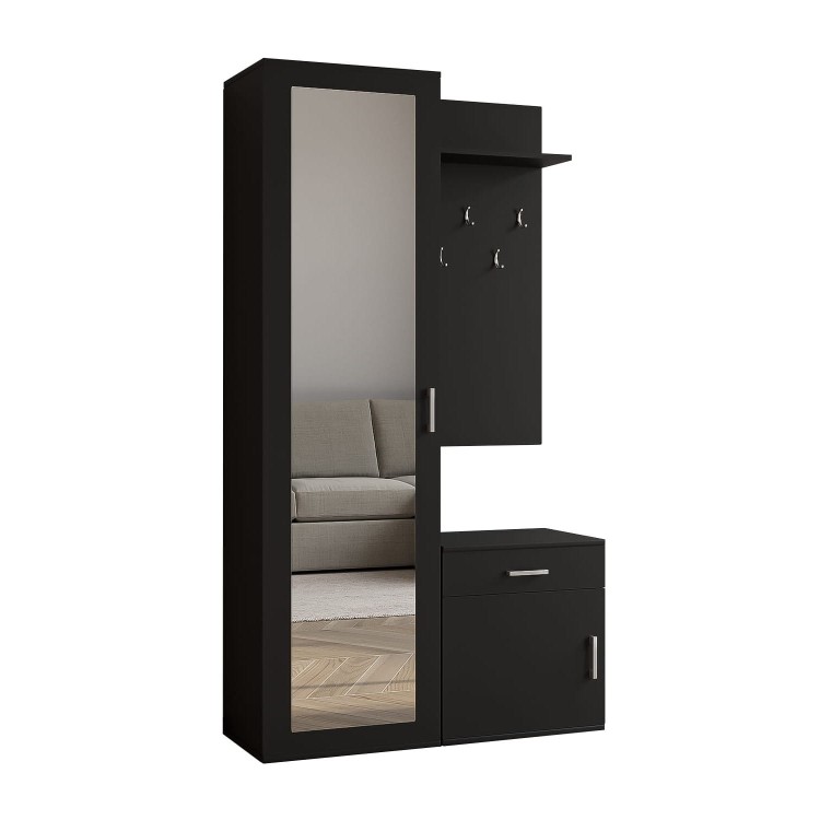 Klasyczna czarna garderoba do przedpokoju Paulina na białym tle